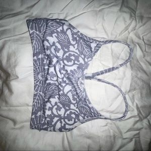 Grey and white Lululemon sports bra